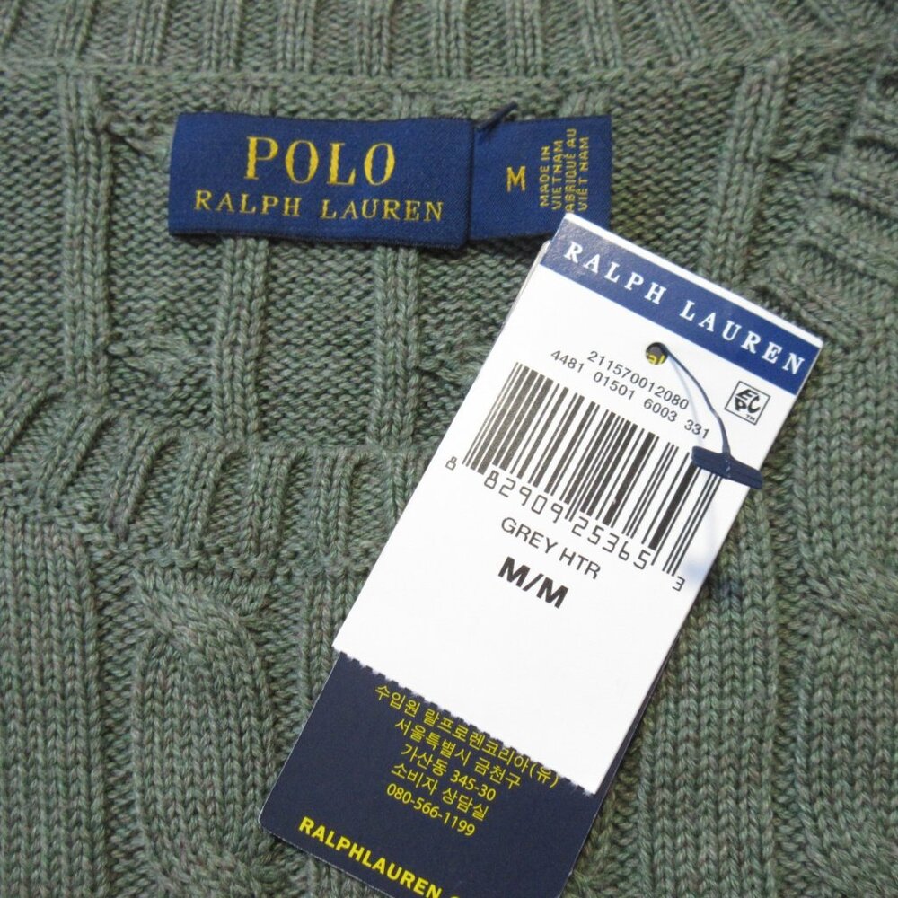 NWT Polo Ralph Lauren Cable-Knit Cotton Crewneck in Grey Green Heather Sweater M - Picture 6 of 6